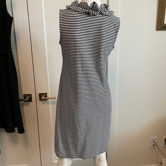 Talbots Slvless Scoop Ruffle Neck Cotton Blend Striped Midi ress Blk & Wht Sz S - Picture 5 of 11
